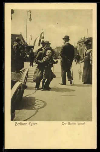 AK Berlin, Mann mit seinem Sohn zur Ankunft des Kaisers