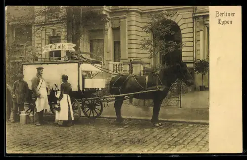 AK Berlin, Milchverkäufer mit Pferdewagen, Inh. C. Bolle