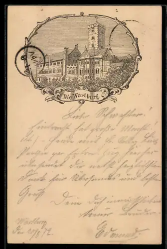 Vorläufer-Lithographie Ganzsache PP6 F154 /04: Eisenach, 1882, Blick auf die Wartburg