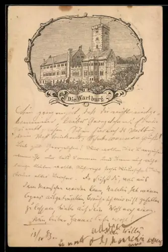 Vorläufer-Lithographie Ganzsache PP6 F154 /04: Eisenach, 1883, Die Wartburg im Holzrahmen