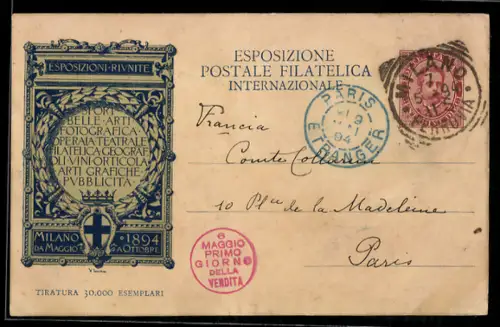 Vorläufer-AK Milano, Esposizioni Rivnite 1894