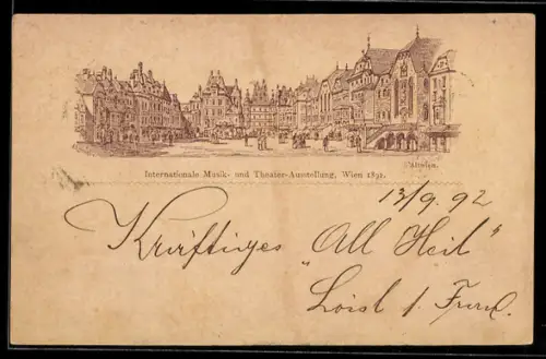Vorläufer-AK Wien, International Musik- und Theater-Ausstellung 1892, Ganzsache