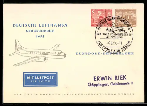 AK Deutsche Lufthansa, Neugründung 1954, Luftpost, Ganzsache