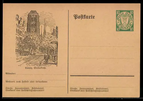 AK Danzig, Blick zur Marienkirche, Ganzsache