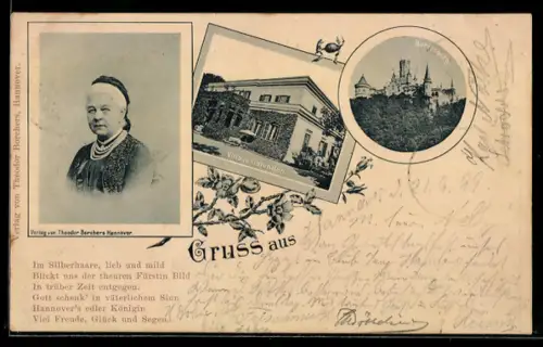 AK Gmunden, Portrait von Marie von Sachsen-Altenburg, Villa und Marienburg