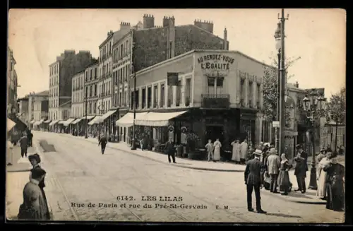 AK Les Lilas, Rue de Paris et rue du Pré-St-Gervais