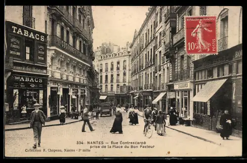AK Nantes, Rue Contrescarpé prise de la Place du Bon Pasteur