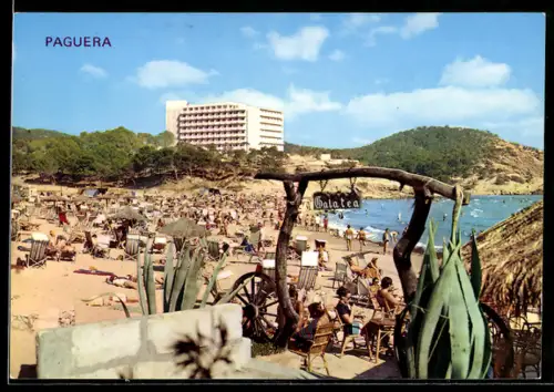 AK Paguera, Strand mit Badegästen und Hotel im Hintergrund