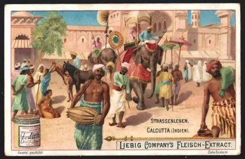 6 Sammelbilder Liebig, Serie Nr. 686: Strassenleben, Venedig, Petersburg, Tokio, Rio de Janeiro