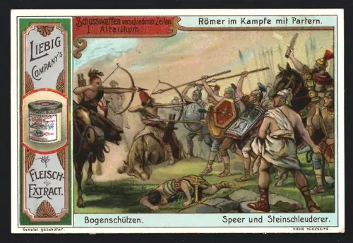 6 Sammelbilder Liebig, Serie Nr. 657: Schusswaffen verschiedener Zeiten, 30-jähriger Krieg, Mittelalter, Grenadiere