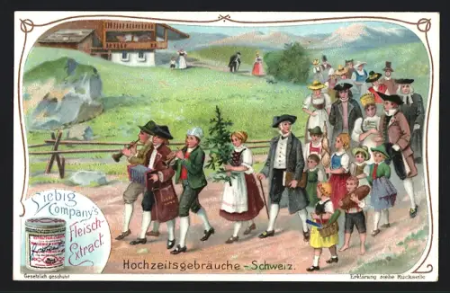 6 Sammelbilder Liebig, Serie Nr. 666: Hochzeitsgebräuche, Norwegen, Spreewald, Bretagne