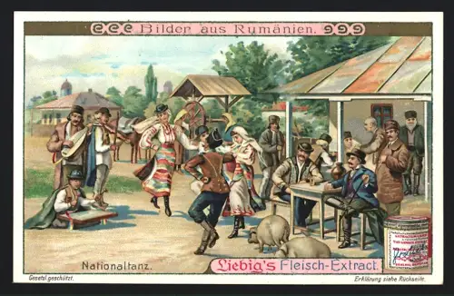 6 Sammelbilder Liebig, Serie Nr. 837: Bilder aus Rumänien, Heimkehr vom Markt, Wasserweihe, Besuch im Kloster