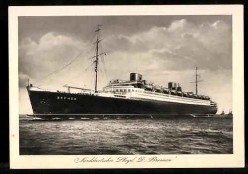 AK Passagierschiff Bremen des Norddeutschen Lloyd Bremen auf See