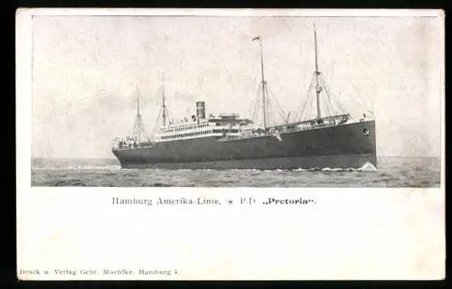 AK Passagierschiff Pretoria der Hamburg-Amerika-Linie auf hoher See