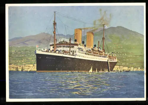 AK Passagierschiff Sierra Cordoba des Norddeutschen Lloyd Bremen ankert vor der Küste