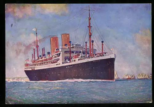 AK Passagierschiff S.S. Dresden vom Norddeutschen Lloyd Bremen passiert die Needles, Isle of Wight