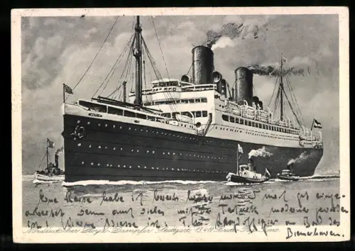 AK Passagierschiff Stuttgart vom Norddeutschen Lloyd Bremen in Begleitung von Schleppern