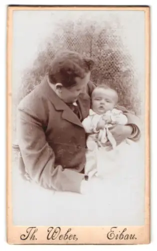 Fotografie Th. Weber, Eibau, Werner Kirchner mit Baby im Jahr 1902