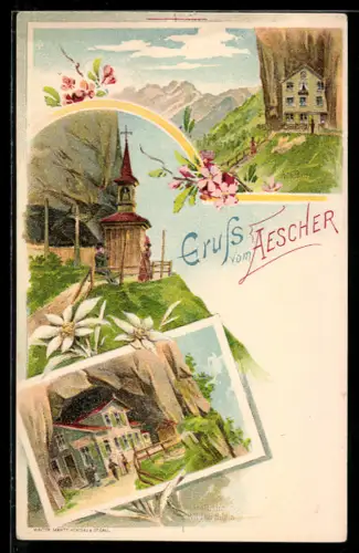 AK Aescher, Schutzhaus, Altar und Bergpanorama