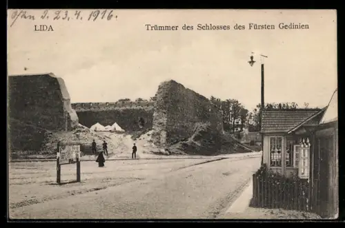 AK Lida, Trümmer des Schlosses des Fürsten Gedinien