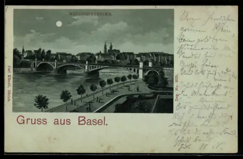 Mondschein-AK Basel, Wettsteinbrücke
