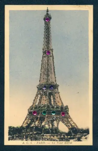 Glitzer-Perl-AK Paris, La Tour Eiffel, Eiffelturm