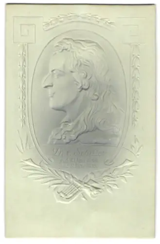 Relief-AK Friedrich v. Schiller im Profil mit Lebensdaten