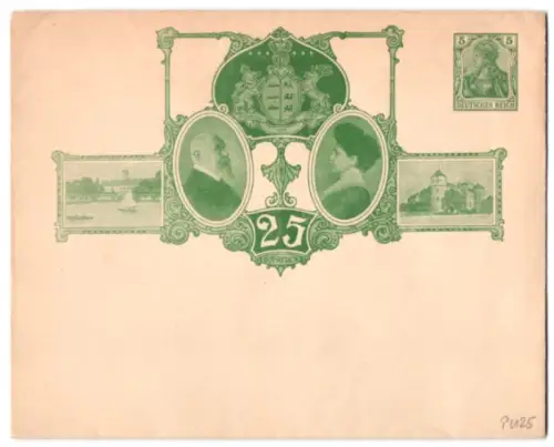 Dekorativer Brief Württemberg, Porträt von Wilhelm von Württemberg, Wappen, Schlösser, Ganzsache