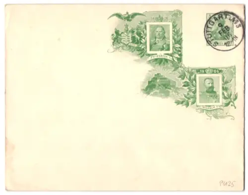 Dekorativer Brief Württemberg, Regierungsjubiläum 1906, Friedrich I. und Wilhelm II., Wappen, Ganzsache