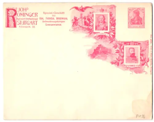 Dekorativer Brief Württemberg, Regierungsjubiläum 1906, Friedrich I., Wilhelm II., Reklame Johs. Rominger, Ganzsache
