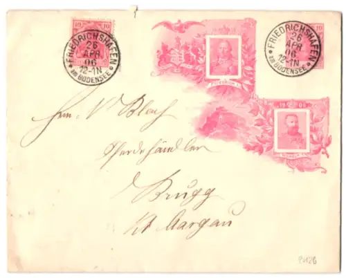 Dekorativer Brief Württemberg, Regierungsjubiläum 1906, Friedrich I., Wilhelm II., Wappen, Ganzsache