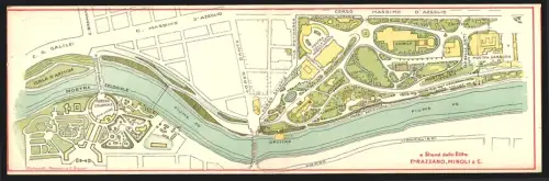 Klapp-AK Torino, Ortskarte an der Fiume mit Isola d`Armida und Mercato Coloniale
