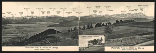 Klapp-AK St. Anton bei Oberegg, Panorama mit Gasthof z. Alpenhof, Calanda und Mittagsspitze