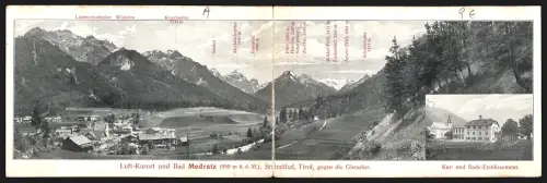 Klapp-AK Bad Medratz, Ortsansicht mit Stubaithal gegen die Gletscher