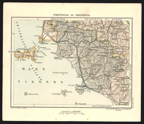 Klapp-AK Milano, Landkarte der Provincia di Grosseto mit Grosseto, Tirreno und Piombino