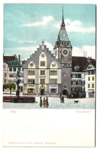 Relief-AK Zug, Brunnen am Hauptplatz