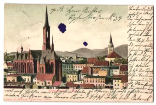 Relief-AK Waldenburg i. Schles., Blick zur Kirche