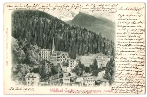 Relief-AK Bad Gastein, Blick v. d. Schwarzenberg-Anlagen
