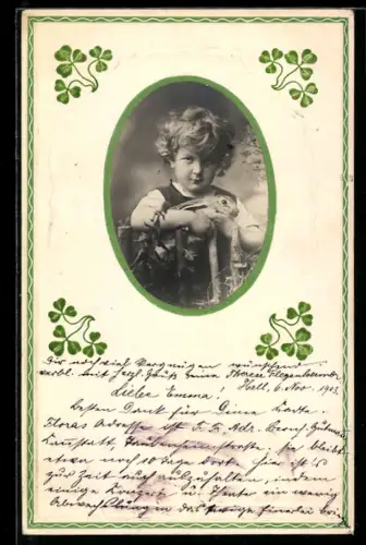 Foto-Collage-AK Aufmontiertes Portrait eines Jungen