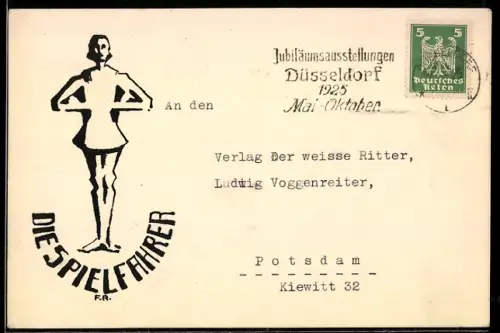 AK Düsseldorf, Verlag der weisse Ritter, Antwortkarte 1925