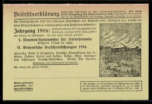 AK Antwortkate für Zusendung vom Kosmos-Jahrweiser für Naturfreunde 1916