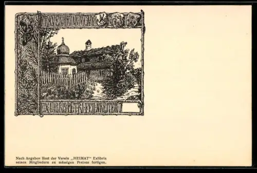 Künstler-AK Traunreut-Frauenbrunn, Kapelle, Exlibris Abbildung