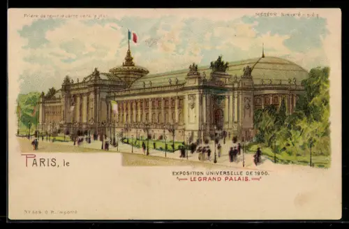 Lithographie Paris, Exposition universelle de 1900, Le Grand Palais, Mondschein bei Halt gegen das Licht