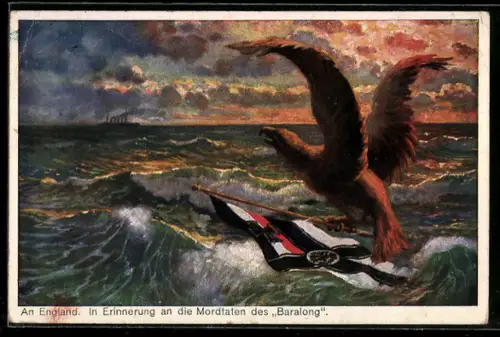 AK Adler mit Reichskriegsflagge, U-Boot U27, Erinnerung an die Mordtaten des Baralong