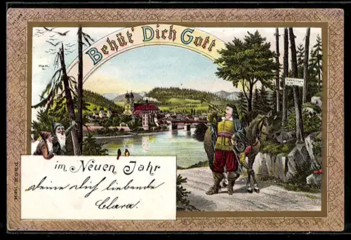 AK Trompeter von Säckingen, Zwerge, Neujahr, Private Stadtpost Barmen-Elberfeld