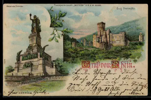 AK Niederwald Denkmal, Burg Stolzenfels, Ansichten bei Nacht bei Halt gegen das Licht