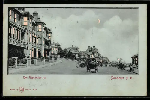 AK Sandown, The Esplanade, Leuchtender Mond und Fenster bei Halt gegen das Licht