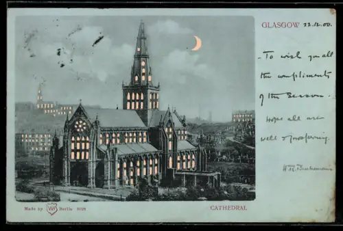 AK Glasgow, Cathedral, Leuchtende Fenster bei Halt gegen das Licht