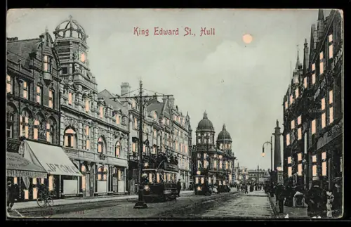 AK Hull, King Edward Street, Leuchtende Fenster bei Halt gegen das Licht