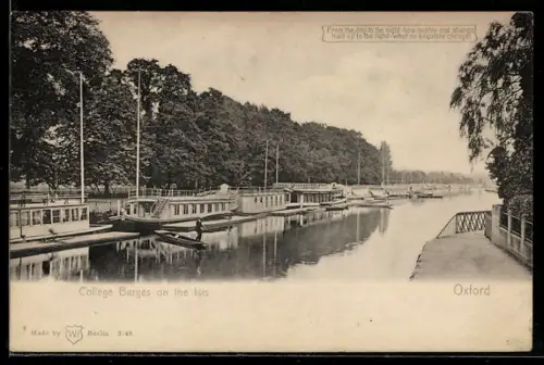 AK Oxford, College Barges on the Isis, Ansicht in Farbe bei Halt gegen das Licht